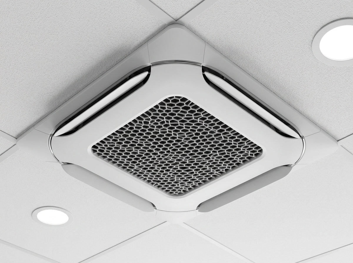 SDS HVAC Supply 2' x 2' 4-Way Ceiling Cassette Front Grille – White, 7 lb, Return Air Panel-3